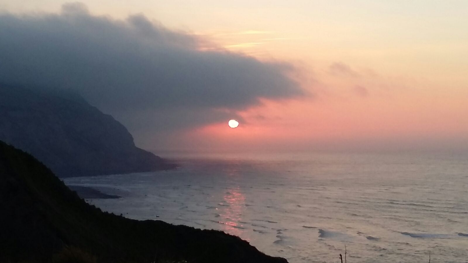 Thick cloud on Boulby Cliffs as the sunsets